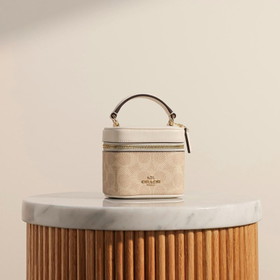 coacch ava crossbody bag signature canvas compact box shaped with og box & dust cover beige white