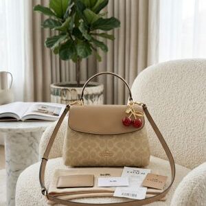 coac emory top handle bag with cherry charm with box 6642