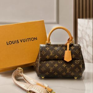 louiis vuitton cluny mini monogram brown top handle detachable woven shoulder strap with og box dust cover & carry bag 22617 laohua yincheng