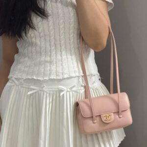 chaneel preppy leather coco small flap bag with og box & dust cover 2113 pink