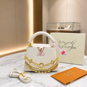 louiis vuitton capucines mini small white pink charm chain og single box with dust bag & carry bag 98177 6 white